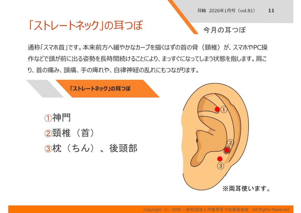 首・肩がつらい原因は「ストレートネック」かも？耳つぼでやさしく整えましょう